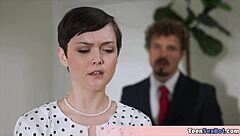 in the office, the extra small 18+ and petite 18+ tomboi secretary got a quickie fuck with blowjob action