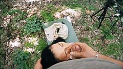 Pov bts freeuse jerking ponytail brunette during meditation huge facial