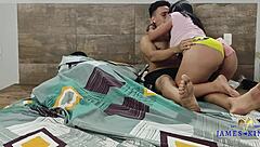 Colombian Wife Rides Muscular Bodybuilder in Cowgirl and Missionary With Tattoo and Cute Fat Ass!