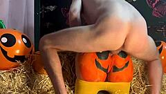 Horny Teen Experiences Double Creampie with Monster Cock in Doggystyle During Halloween Pumpkin Patch Adventure