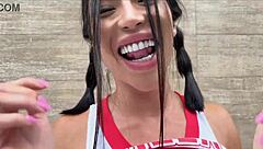 japanese cheerleader shows off her muscular legs and ass for the team workout