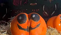 Horny Teen Experiences Double Creampie with Monster Cock in Doggystyle During Halloween Pumpkin Patch Adventure