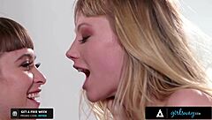 Thirsty Housewife Licks and Fucks Delivery Girl Riley Reid in Every Room