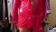 Crossdressing in sexy new red lingerie as a hot transsexual