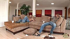 Mexican Maid Rides and Sucks Big White Cocks in Intense Threesome with Double Penetration and Deepthroat Action