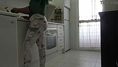 Horny mature catches young guy masturbating in kitchen, sparking taboo old and young encounter