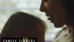 Oh man, this stunning milf rides her stepson's big cock hard, getting her shaved pussy pounded in cowgirl!