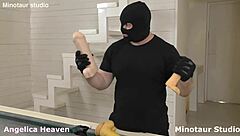 Young 18+ Bimbo Girl Delivers Anal Destruction to Robber with Huge Dildo Fingering and Fisting in Intense Scene