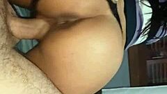 Amateur teen with big ass and tits enjoys anal play and dildo action with hired companion while partner is away.