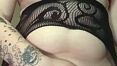 Riding dildo with open asshole