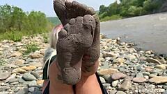 Look at my messy nylon feet all torn up by the river bank
