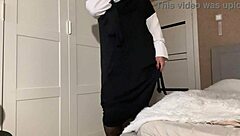 oh wow, this milf in hijab is showing off her pantyhose to that guy, getting all wet and horny solo