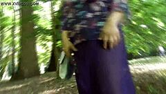 Hey, check out this hairy mature lady flashing in aladdin pants at the public park!