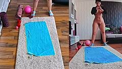 sensual naked yoga workout with curvy big ass spreading