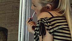 i enjoy a relaxing foot massage turning into close moment by the sink with this charming blonde