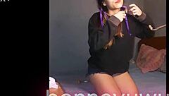 Provocative Argentinian amateur Bonneyuwu masturbates on bed with transparent dildo