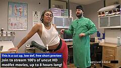 Hey, check out this wild backstage session with petite nurse Jasmine Rose in latex gloves giving deepthroat and footjob to her patient