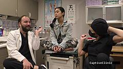 Hey, check out this wild backstage session with petite nurse Jasmine Rose in latex gloves giving deepthroat and footjob to her patient