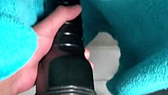 Hey, after that cold shower, how about this big black cock pounds the fleshlight in the bedroom?