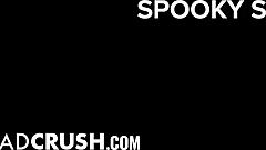 A spooky presence by DadCrush featuring Mochi Mona & Jay Rock with teen COWGIRL RIDING, cum SWALLOW, shaved PUSSY teasing in Halloween thong.