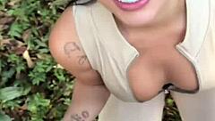 Hot Asian gets stopped by police and fucks without condom in the woods during intense interracial encounter