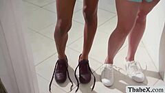 Hey, check out this lucky cleaner who gets to bareback two super horny shemales in a wild session