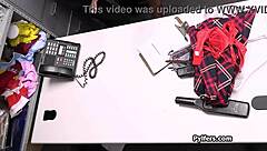 Whoa, these guards are tag teaming that ebony suspect hard in the back office striptease 😏