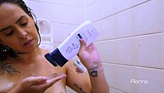 i adore this sexy teen brunette with big nipples masturbating in the shower using toys