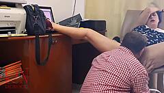 I feel the office domination as femdom lady boss makes employee lick her wet tight pussy on hidden cam.