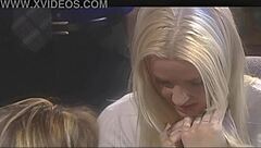 Hannah deepthroats massive cock to the hilt before he cums on her tits