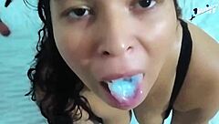 milf swallowing cum, my cuckold doesn't have permission to fuck me, i masturbate for him as consolation, i suck his small cock and swallow his semen when he cums in my mouth, he's a faggot asshole?