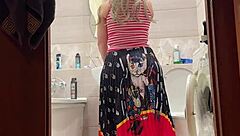 milf's wide hips spreading as mature bbw gets anal fucked in bathroom with big tits bouncing