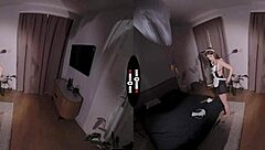 i'm in a dark room vr getting blowjob and handjob from brunette with shaved pussy in pov