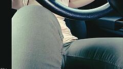 Woman in jeans stuck in traffic ends up with an accident.