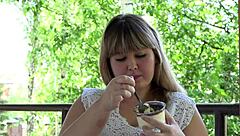 discover mukbang from chubby woman with belly asmr outdoor