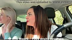 Can two blonde and brunette amateurs deepthroat a lucky guy in public outdoor challenge?