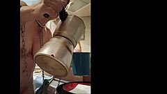 Intriguing French housewife bound in handcuffs as submissive maid for spanking