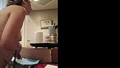 Intriguing French housewife bound in handcuffs as submissive maid for spanking