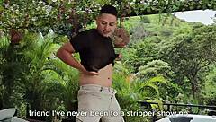 Two naughty Colombian MILFs hire a stripper for simultaneous hardcore fucking and deepthroat action with Lizi Love.