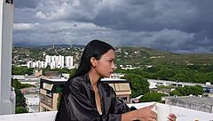 Petite teen convinces older guy to fuck in bathroom behind wife's back