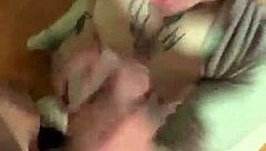 Latina goddess deepthroats cock. She swallows cum in sloppy facial.