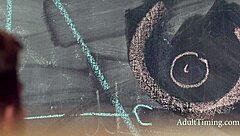 Guy Jerks to Chalk Boobs Now Beds Lesbian Duo