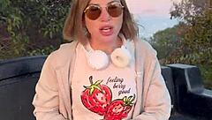 Petite Blonde Flashes Blue Eyes and Legs in Outdoor Public Tease