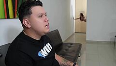 colombian brunette gets deepthroated by plumber in cuckold scene part two