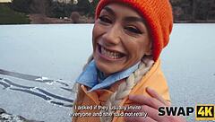 swap4k started with a sunday walk but ended in our bed with a hot latina wife for her first bisexual threesome experience watching the cuckold action unfold