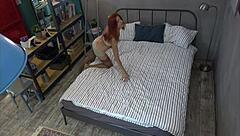 That redhead teen casually gives a blowjob to the older guy