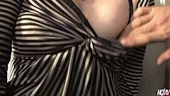 Japanese chick Kaede Kuroki in ripped jeans handles two cocks with creampie