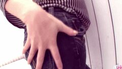 Japanese chick Kaede Kuroki in ripped jeans handles two cocks with creampie