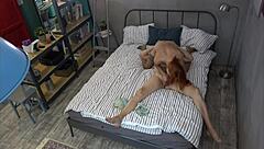 That redhead teen casually gives a blowjob to the older guy