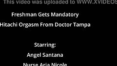 Freshman endures bold mandatory Hitachi orgasm from Doctor Tampa on Angel Santana in hospital